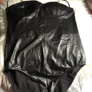 Leather-like push up bodysuit